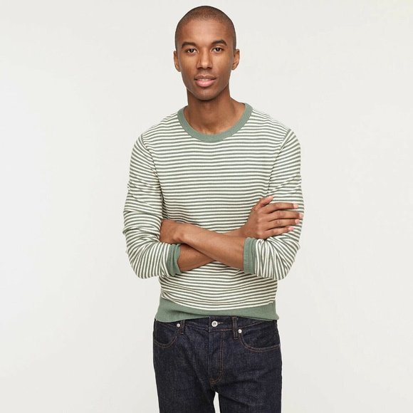 J. Crew Other - J. Crew Men’s 100% Cotton Thin Striped Garter Stitch Crew Neck Sweater Size M